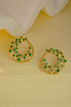 Load image into Gallery viewer, LUOWEND 18K Yellow Gold Real Natural Emerald Stud Earrings for Women
