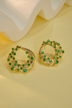Load image into Gallery viewer, LUOWEND 18K Yellow Gold Real Natural Emerald Stud Earrings for Women