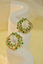 Load image into Gallery viewer, LUOWEND 18K Yellow Gold Real Natural Emerald Stud Earrings for Women