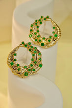 Load image into Gallery viewer, LUOWEND 18K Yellow Gold Real Natural Emerald Stud Earrings for Women