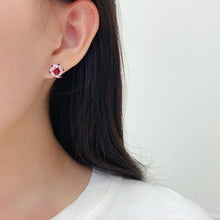 Load image into Gallery viewer, LUOWEND 18K White Gold Natural Diamond and Ruby Earrings for Women