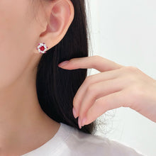 Load image into Gallery viewer, LUOWEND 18K White Gold Natural Diamond and Ruby Earrings for Women
