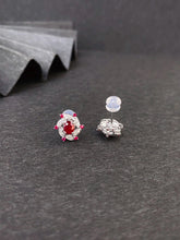 Load image into Gallery viewer, LUOWEND 18K White Gold Natural Diamond and Ruby Earrings for Women