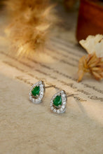 Load image into Gallery viewer, LUOWEND 18K White Gold Real Natural Emerald and Diamond Stud Earrings for Women