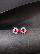 Load image into Gallery viewer, LUOWEND 18K White Gold Natural Diamond and Ruby Earrings for Women