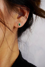 Load image into Gallery viewer, LUOWEND 18K White Gold Real Natural Emerald and Diamond Stud Earrings for Women