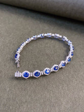 Load image into Gallery viewer, LUOWEND 18K White Gold Natural Diamond and Sapphire Bracelet for Women