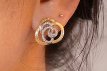 Load image into Gallery viewer, LUOWEND 18K White and Yellow Gold Real Natural Diamond Stud Earrings for Women