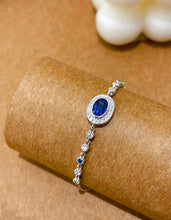 Load image into Gallery viewer, LUOWEND 18K White Gold Natural Diamond and Sapphire Bracelet for Women