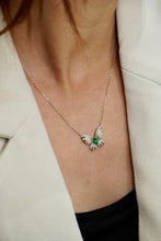 Load image into Gallery viewer, LUOWEND 18K White and Yellow Gold Real Natural Diamond and Emerald Necklace for Women