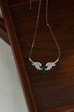 Load image into Gallery viewer, LUOWEND 18K White Gold Real Natural Emerald and Diamond Necklace for Women