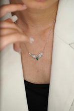 Load image into Gallery viewer, LUOWEND 18K White Gold Real Natural Emerald and Diamond Necklace for Women