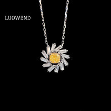 Load image into Gallery viewer, LUOWEND 18K White Gold Natural Yellow Diamond Necklace for Women
