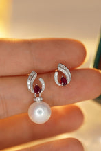Load image into Gallery viewer, LUOWEND 18K White Gold Real Natural Diamond&Ruby Stud Earrings for Women