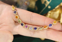 Load image into Gallery viewer, LUOWEND 18K Yellow Gold Real Natural Diamond and Aquamarine Bracelet for Women
