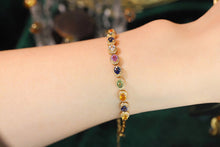Load image into Gallery viewer, LUOWEND 18K Yellow Gold Real Natural Diamond and Aquamarine Bracelet for Women