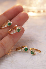 Load image into Gallery viewer, LUOWEND 18K Yellow Gold Real Natural Diamond&Emerald Hoop Earrings for Women