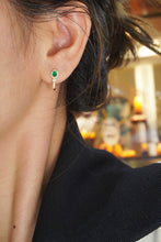 Load image into Gallery viewer, LUOWEND 18K Yellow Gold Real Natural Diamond&Emerald Hoop Earrings for Women