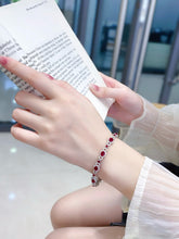 Load image into Gallery viewer, LUOWEND 18K White Gold Natural Diamond and Ruby Bracelet for Women