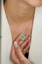 Load image into Gallery viewer, LUOWEND 18K White Gold Real Natural Emerald and Diamond Gemstone Necklace for Women