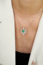 Load image into Gallery viewer, LUOWEND 18K White Gold Real Natural Emerald and Diamond Gemstone Necklace for Women
