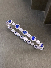Load image into Gallery viewer, LUOWEND 18K White Gold Natural Diamond and Sapphire Bracelet for Women