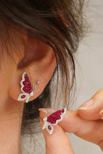 Load image into Gallery viewer, LUOWEND 18K White Gold Real Natural Ruby and Diamond Earrings for Women