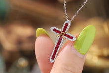 Load image into Gallery viewer, LUOWEND 18K White and Yellow Gold Real Natural Ruby Necklace for Women