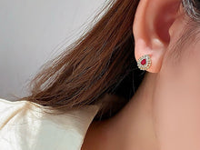Load image into Gallery viewer, LUOWEND 18K Yellow Gold Natural Ruby Earrings for Women