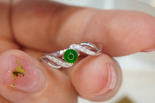 Load image into Gallery viewer, LUOWEND 18K White Gold Real Natural Diamond and Jadeite Ring for Women