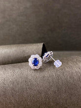 Load image into Gallery viewer, LUOWEND 18K White Gold Natural Diamond and Sapphire Earrings for Women