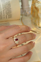 Load image into Gallery viewer, LUOWEND 18K Yellow Gold Real Natural Diamond&Ruby Ring for Women