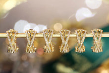 Load image into Gallery viewer, LUOWEND 18K Yellow Gold Real Natural Diamond Hoop Earrings for Women