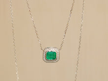 Load image into Gallery viewer, LUOWEND 18K White Gold Natural Emerald Necklace for Women