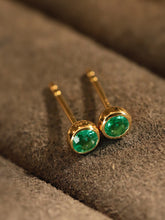 Load image into Gallery viewer, LUOWEND 18K Yellow Gold Fine Jewelry Natural Emerald Earrings for Women