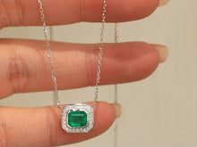 Load image into Gallery viewer, LUOWEND 18K White Gold Natural Emerald Necklace for Women