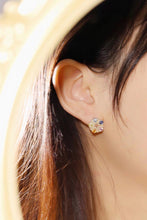 Load image into Gallery viewer, LUOWEND 18K Yellow Gold Real Natural Aquamarine and Diamond Earrings for Women