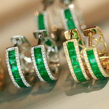 Load image into Gallery viewer, LUOWEND 18K White/Yellow Gold Fine Jewelry Natural Emerald Earrings for Women