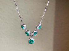 Load image into Gallery viewer, LUOWEND 18K White Gold Natural Emerald Necklace for Women