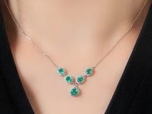 Load image into Gallery viewer, LUOWEND 18K White Gold Natural Emerald Necklace for Women
