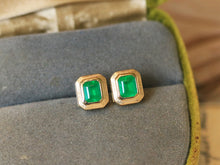 Load image into Gallery viewer, LUOWEND 18K Yellow Gold Earrings Natural Emerald Earrings for Women