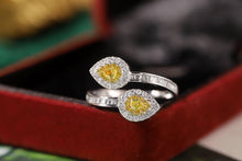 Load image into Gallery viewer, LUOWEND 18K White Gold Real Natural Yellow Diamond Ring for Women