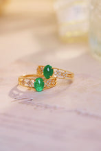 Load image into Gallery viewer, LUOWEND 18K Yellow Gold Real Natural Diamond and Emerald Ring for Women
