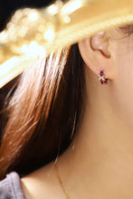 Load image into Gallery viewer, LUOWEND 18K White and Yellow Gold Real Natural Ruby and Diamond Gemstone Earrings for Women