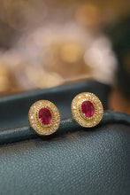 Load image into Gallery viewer, LUOWEND 18K Yellow Gold Real Natural Ruby and Diamond Gemstone Earrings for Women