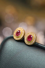 Load image into Gallery viewer, LUOWEND 18K Yellow Gold Real Natural Ruby and Diamond Gemstone Earrings for Women