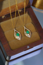 Load image into Gallery viewer, LUOWEND 18K Yellow Gold Real Natural Emerald and Diamond Necklace for Women