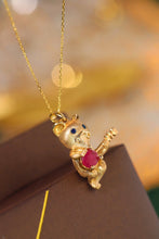 Load image into Gallery viewer, LUOWEND 18K Yellow Gold Real Natural Ruby and Diamond Necklace for Women