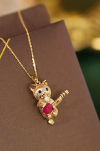 Load image into Gallery viewer, LUOWEND 18K Yellow Gold Real Natural Ruby and Diamond Necklace for Women