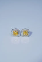 Load image into Gallery viewer, LUOWEND 18K White Gold Real Natural Yellow Diamond Stud Earrings for Women
